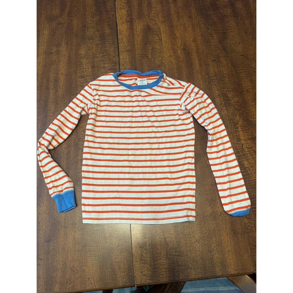 Mini Boden Pajama Top Kids 10Y 140 Orange Stripe Blue Long Sleeve Sleep Shirt
